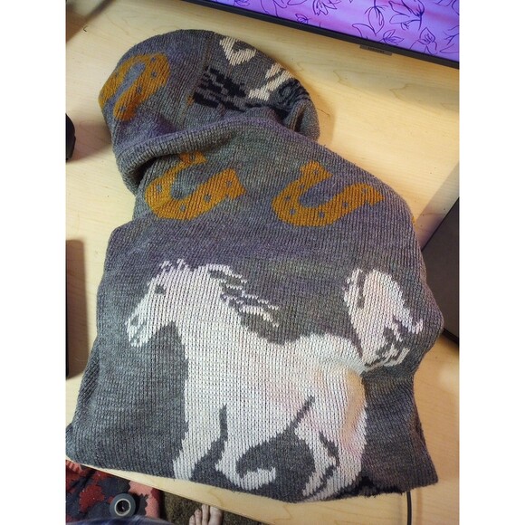 Vintage Ruminahui Jacket Horse Horseshoe Wool Hoodie Cardigan Aztec L Zipper Fix - Picture 9 of 10